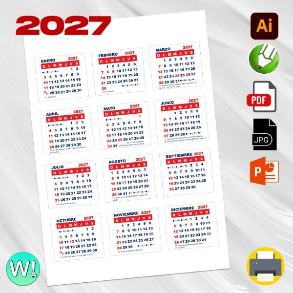 Producto - Kit Imprimible Calendarios Mignon 2027 Almanaques Editables - 1