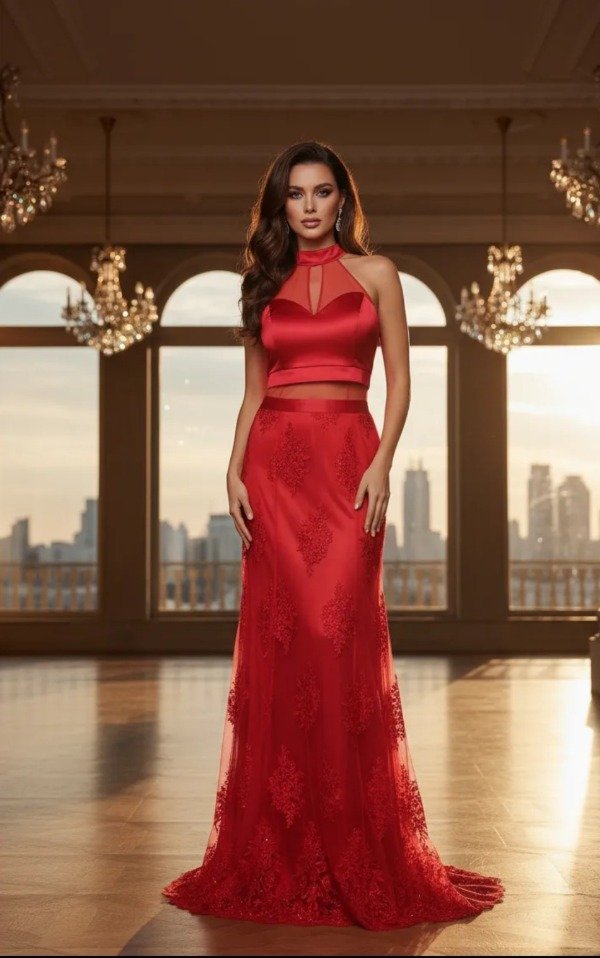 Vestido elegante sexy largo estilo top y falda de gupur