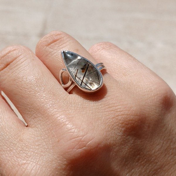 Producto - Anillo Plata 925 con cuarzo turmalinado gota - Talle 16,5