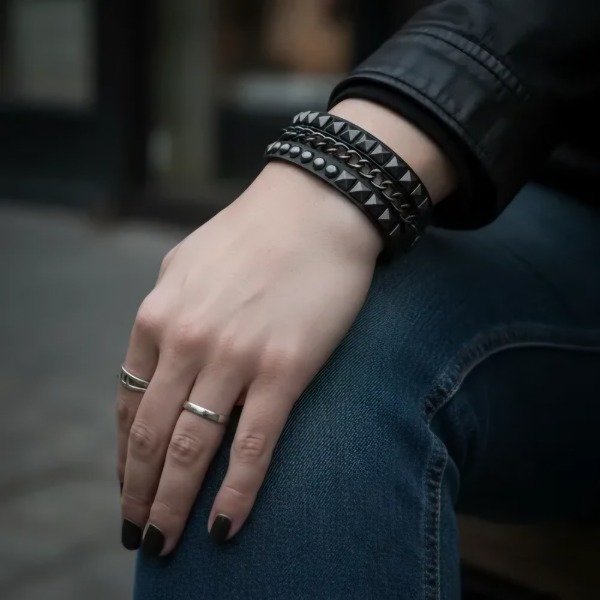Producto - Pulsera Tachas Muñequera con Cadenas - 1