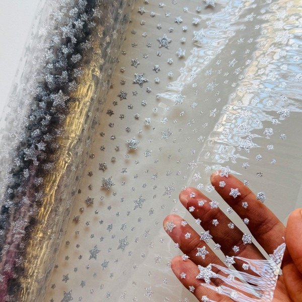 Producto - Cristal transparente estrellas plateadas 50cmx1,40cm - LEER CONDICIONES