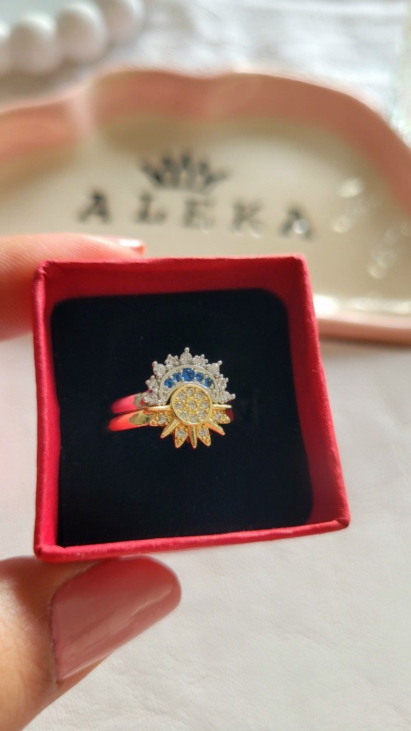 Producto - Anillos para compartir sol y luna plateado y dorado - 0