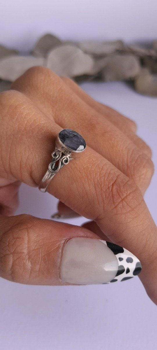 Producto - Anillo plata piedra  raíz zafiro azul
