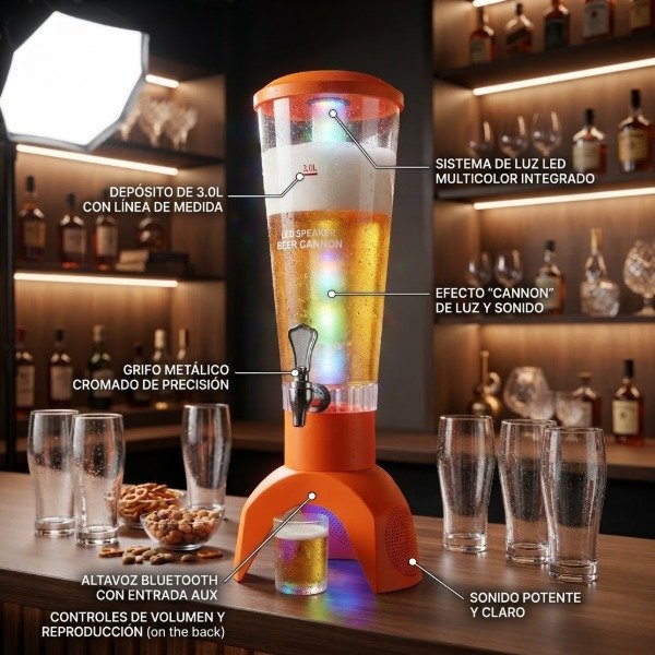 Producto - PL476 DISPENSER DE CERVEZA O CUALQUIER OTRO LIQUIDO CON PARLANTE Y LUCES 3 LTS - 0