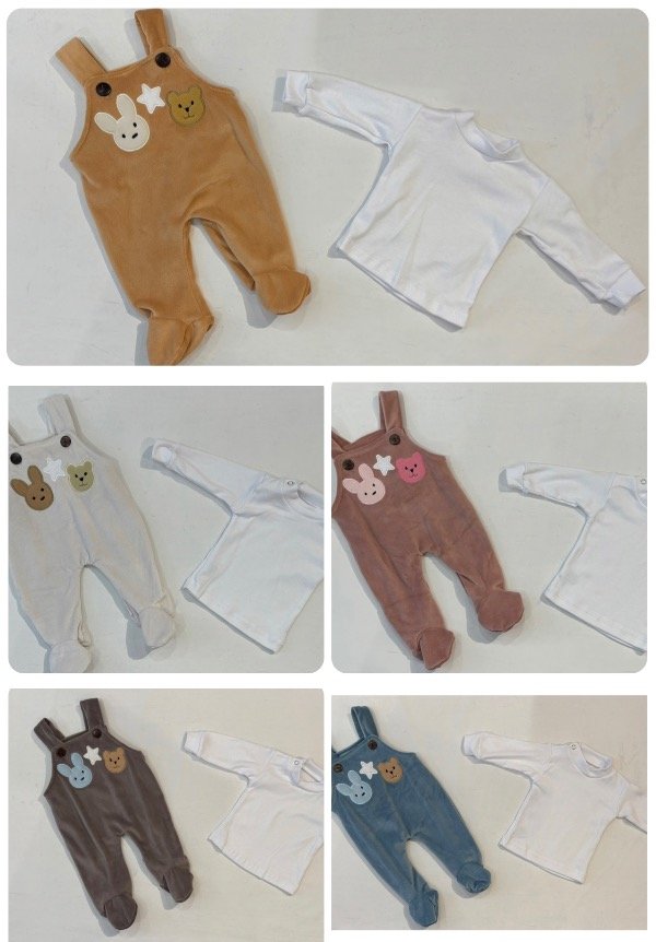 Producto - CONJUNTO BEBÉ/A JARDINERO PLUSH Y CAMISETA ALGODÓN