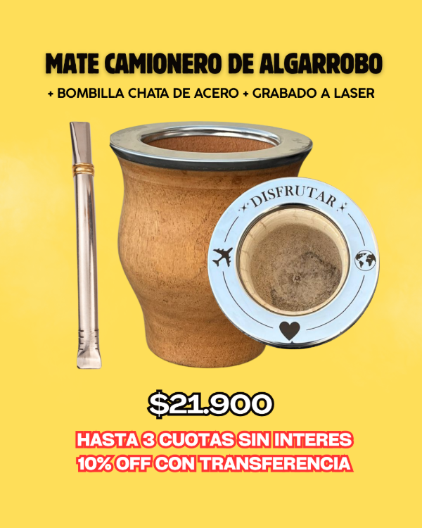 Producto - MATE CAMIONERO DE ALGARROBO PERSONALIZADO + BOMBILLA CHATA