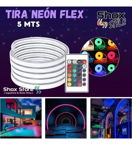 Producto - Tira Led Neon Flexible Luces 5 Mts Rgb Control Apta Exterior