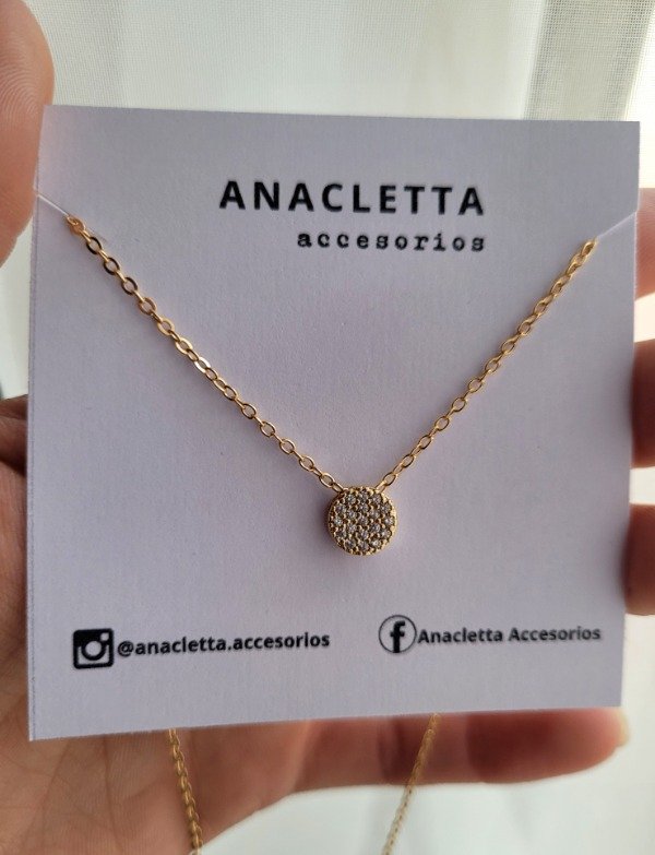 Producto - Gargantilla círculo pasante con micropave 40 cm - Enchapado en oro