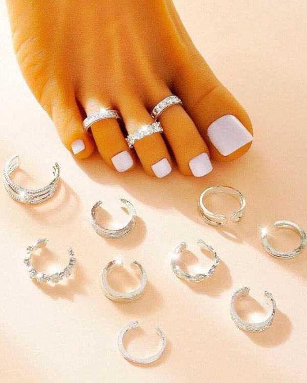 Producto - Set de 12 anillos para pie plateados