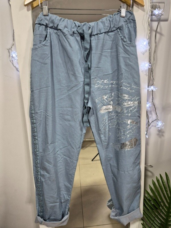 Producto - Babucha Moda Italiana Celeste con Metalizado Plateado Amplia abarca XL-XXL - 0