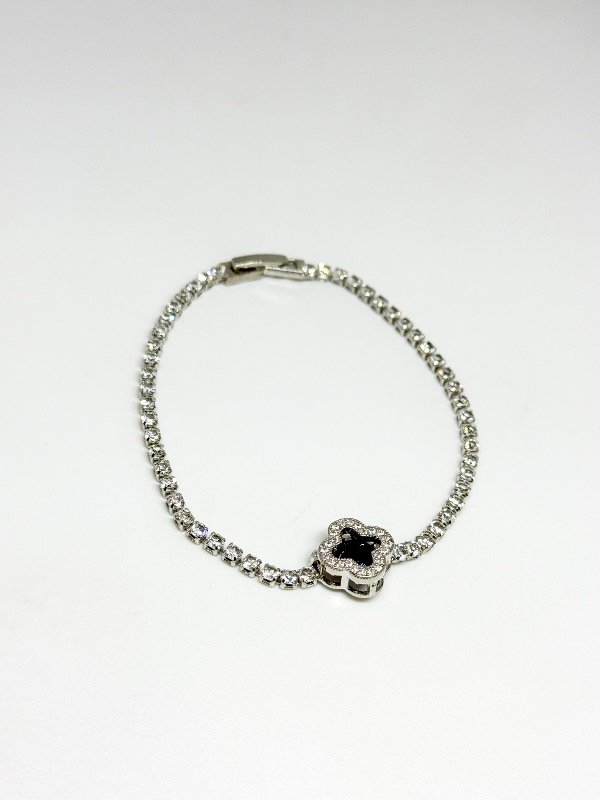 Producto - Pulsera de acero strass y dije blanco y negro micro pavé van cleef