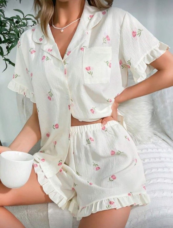 Producto - Pijama Camisita Marfil/Floral