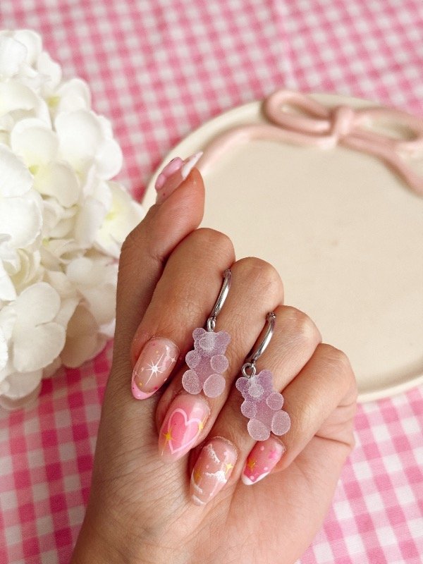 Producto - Argollitas Osito Gummy Lila Rosa
