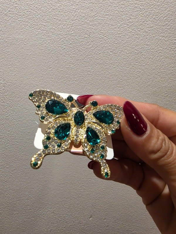 Producto - PRENDEDOR MARIPOSA CIRCONES VERDES Y PLATEADOS