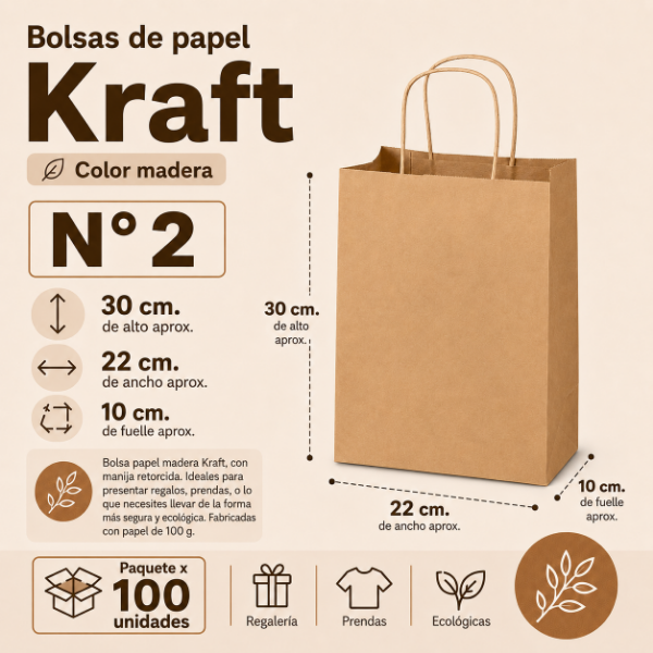Producto - BOLSA KRAFT CON MANIJA 22 x 10 x 30 CM X100