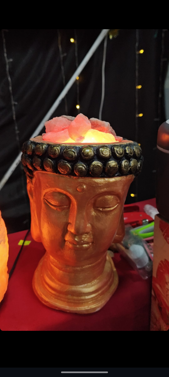Producto - Lámpara de sal Cabeza de Buda dorado
