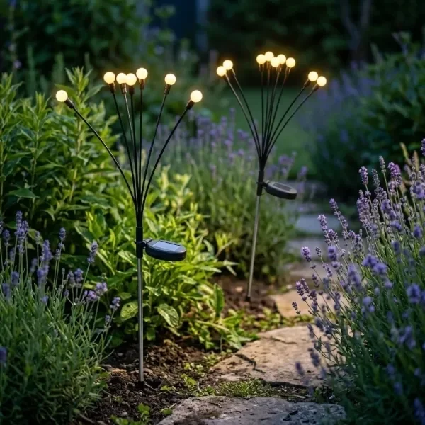Producto - Luces Solares para Jardín Ramo de 8 Luces Cálidas x2 Se Mueven con el Viento - 3