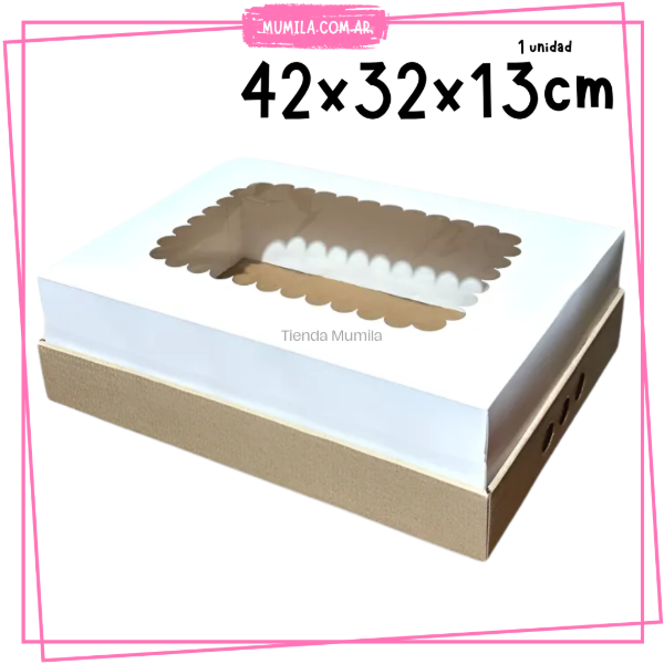 Producto - Caja Torta Rectangular 42x32x13cm Visor Caja desayuno