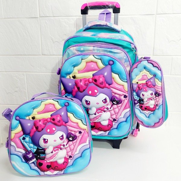 Producto - Mochila 3 piezas con carrito 3 ruedas Kuromi