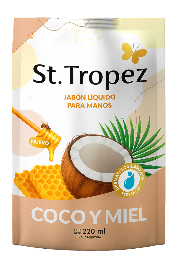 Producto - Jabon Liquido Doy Pack Coco y Miel 220ml ST. TROPEZ