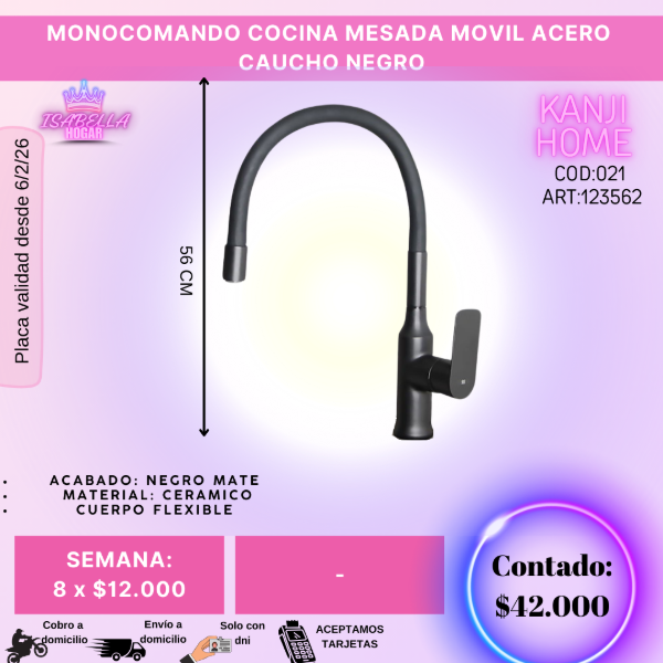 Producto - MONOCOMANDO COCINA MESADA MOVIL ACERO CAUCHO NEGRO