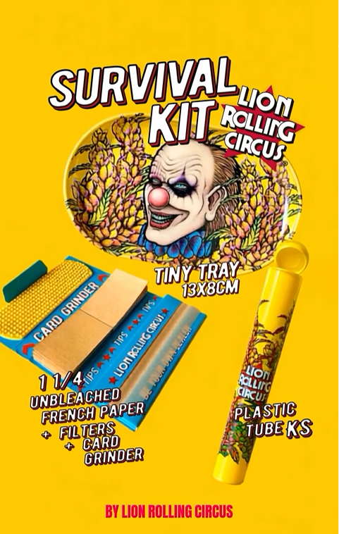 Producto - Kit Survival Lion Rolling Circus - Bandeja Tubo Filtro Seda