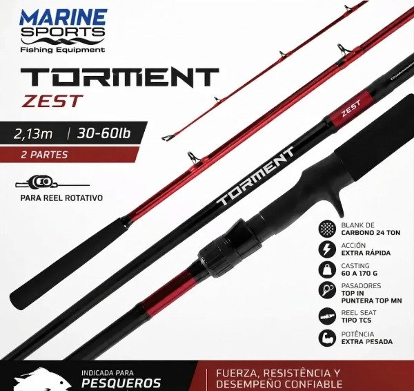 Producto - Caña Bait Zest Torment 2.13m 2 Tramos 30-60lbs Carbono 24T Pesca Trolling - 3