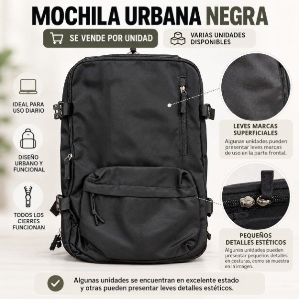 Producto - Mochila Urbana estilo carry on Multifunción, color negro Excelente Estado