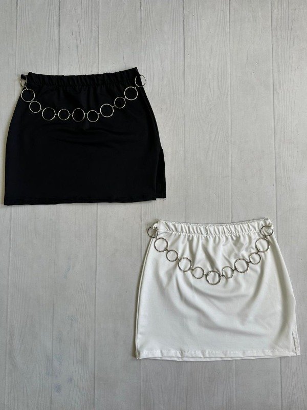 Producto - [4788] Pollera c/tajo y cinto cadena microfibra