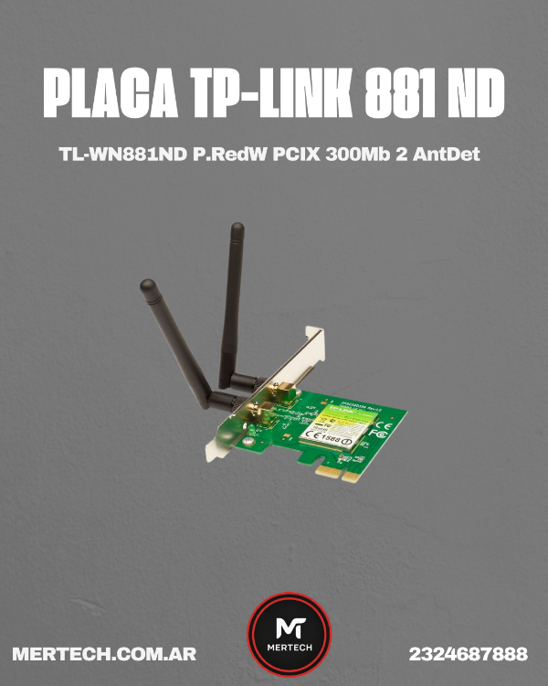 Producto - Placa de red TL-WN881ND P.RedW PCIX 300Mb 2 AntDet (0573)