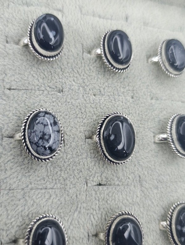 Producto - Anillo de baño en plata en piedra obsidiana copo de nieve - 3