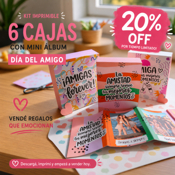 Producto - Kit Imprimible Día del Amigo 6 Cajitas con Mini Álbum para Fotos