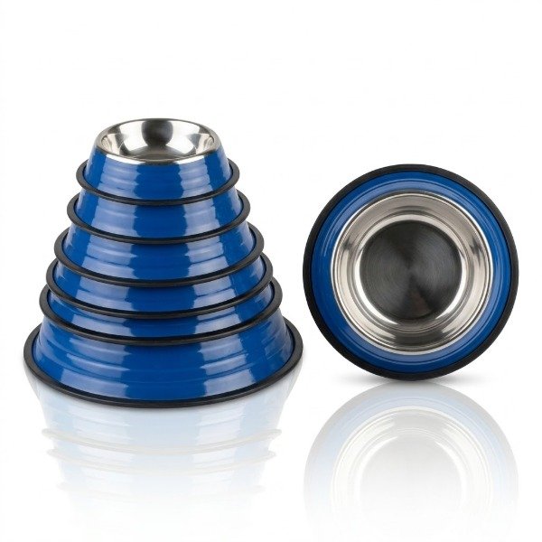 Producto - Comedero Acero con Relieve Azul o Rosa Pet Plast