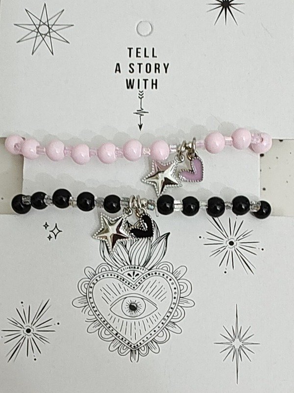 Producto - Pulseras para compartir piedras con dijes Estrella y corazon