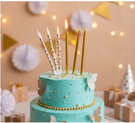 Producto - Pack x 6 velitas dorada y blanca con globitos dorado