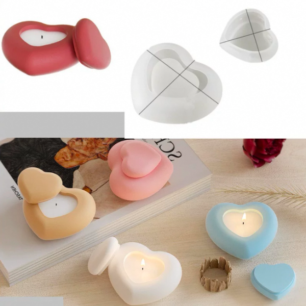 Producto - Molde Silicona Porta Vela CORAZON x1 Ideal P/ Resina o Yeso (5C5)