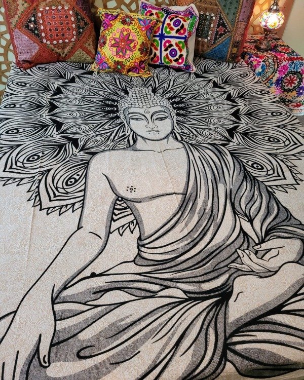 Producto - Manta Hindú de 2 Plazas y Media Algodón Puro- OUTLET