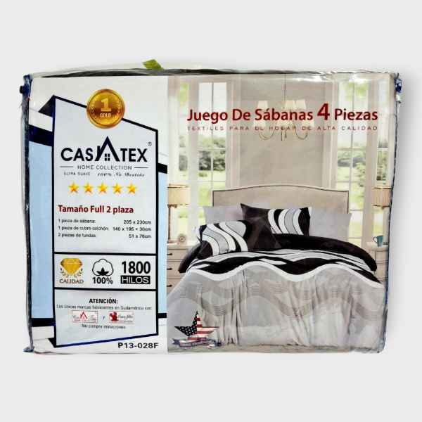 Producto - Juego de Sábanas 2 1/2 plazas Casatex 1800 hilos Negro con gris