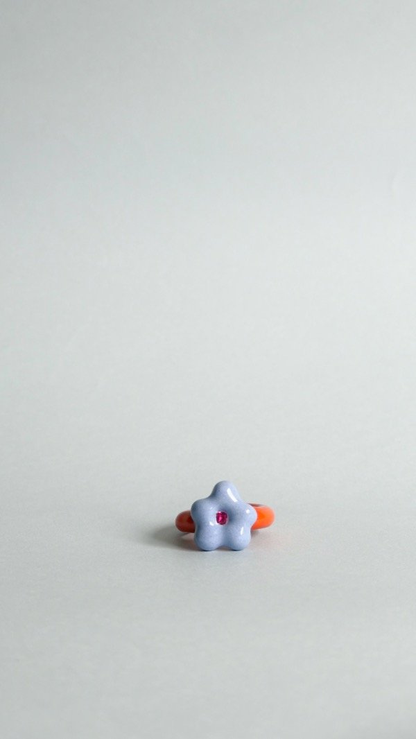 Producto - Anillo flor celeste y naranja 2 - 0