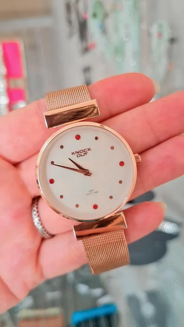 Producto - Reloj Knock Out Malla Metálica Ajustable Rosé Fondo Nacar 0943-550