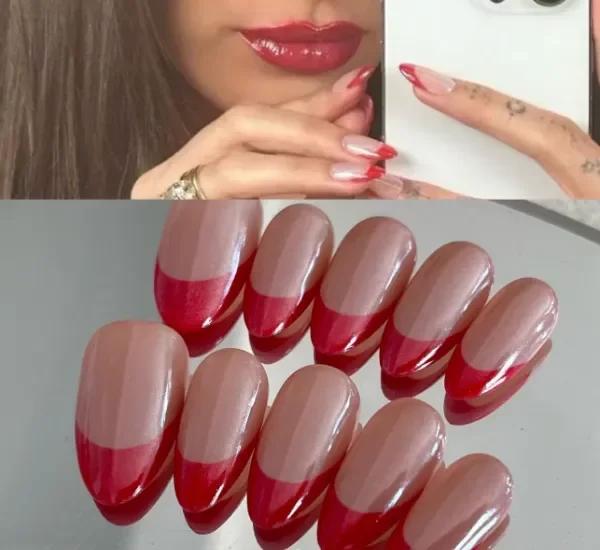 Producto - Uñas Press on Almendradas Tornasol French Rojo