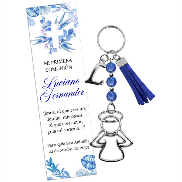 Producto - Llavero de Ángel guardián + Inicial + Fleco