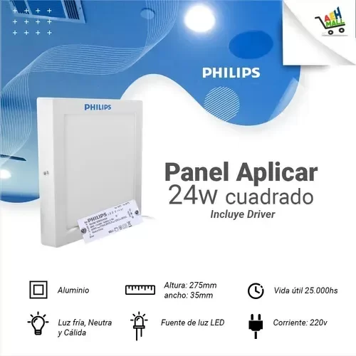 Producto - PLAFON PHILIPS LED CUADRADO APLICAR 24W  30 cm