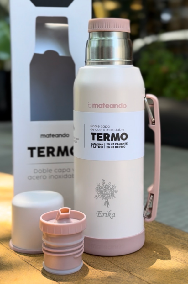 Producto - SET VACA RANCHERO + TERMO MATEANDO ROSE QUARTZ 1 L + YERBERA GAMUZA + BOMBILLA - 7