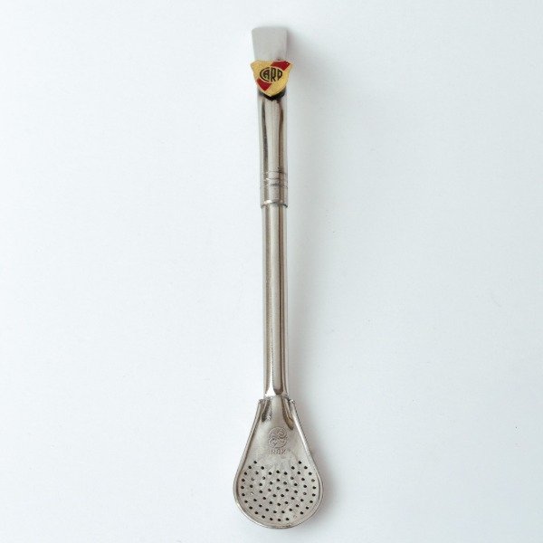 Producto - BOMBILLA PICOLORO ACERO INOX C/ ALPACA - CON ESCUDO DE RIVER EN BRONCE