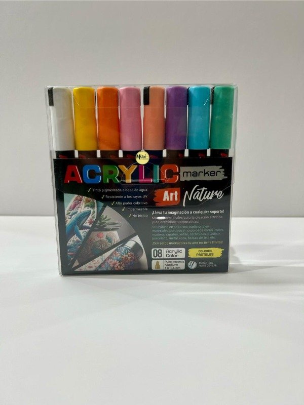 Producto - Set de marcadores de pintura Acrylic Plantec x 8 trazo fino colores pasteles.