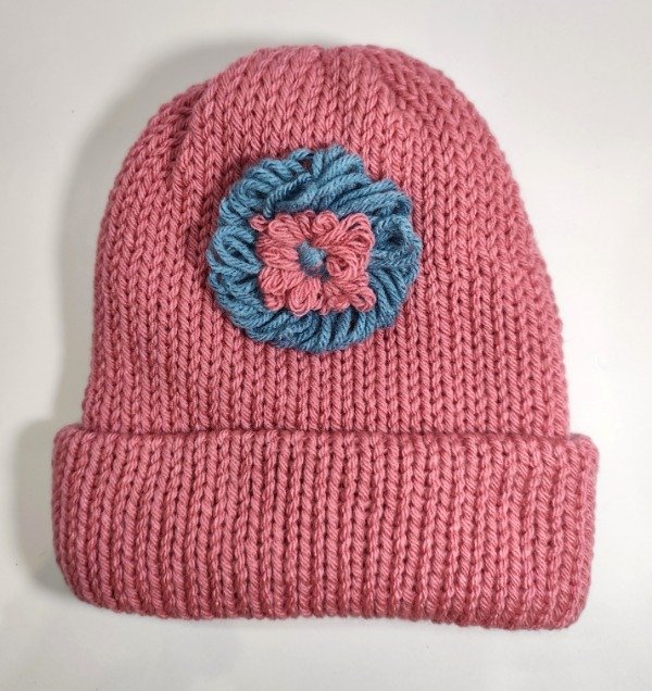 Producto - Gorro Tejido Rosa con Aplique de Flor