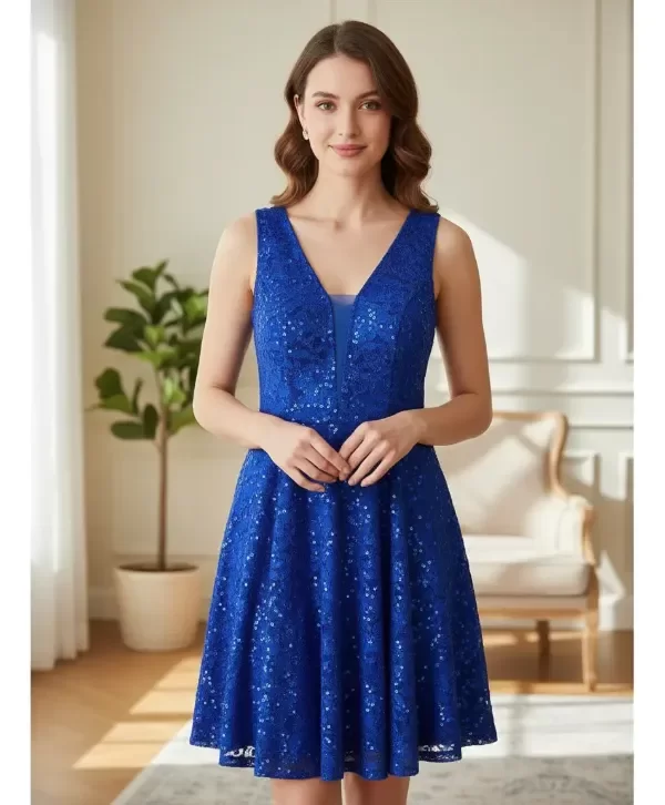 Producto - Vestido corto por la rodilla de Guipur falda amplia - 4