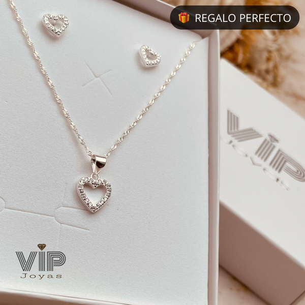 Producto - Set Cadena, Dije y Aros Corazón Plata 925
