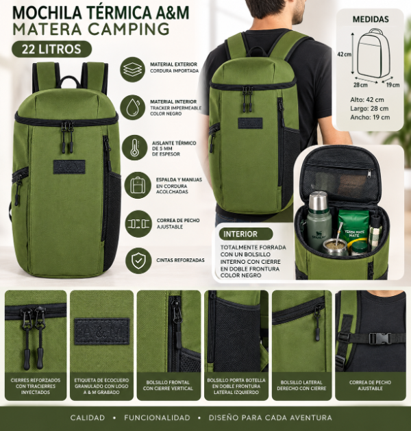 Producto - MOCHILA MATERA TERMICA CAMPING - VERDE MILITAR - 5
